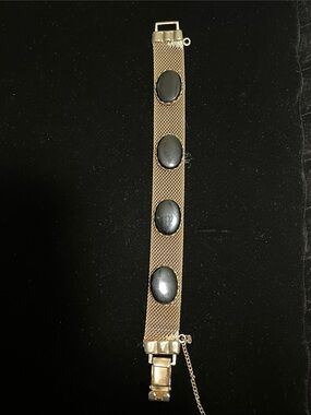 Gold Mesh Bracelet with Black Oval Stones - Women Jewelry
